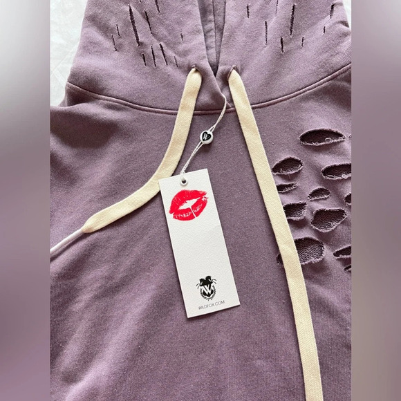 NWT Wildfox Rags To Riches Ivy Sweatshirt hoodie lounge dusty rose distressed S - Picture 10 of 13